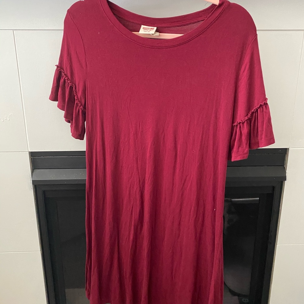 Maroon Tshirt dress with frill sleeves